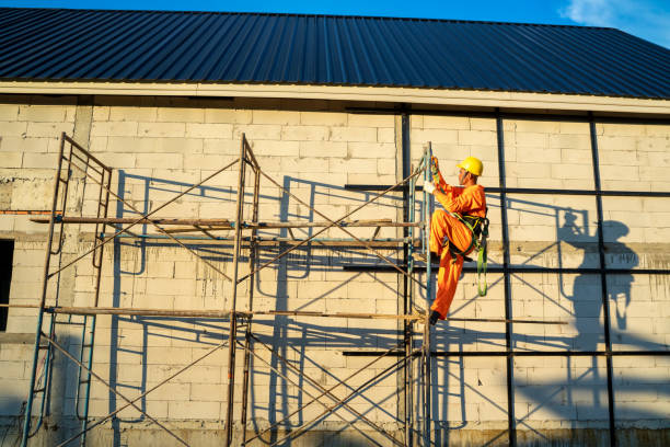 istock Construction worker wearing safety harness belt during working at high place,. 1302299555