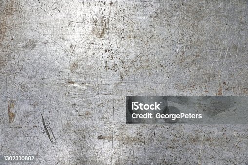 istock Textured background of old scratched, weathered metal surface 1302300882