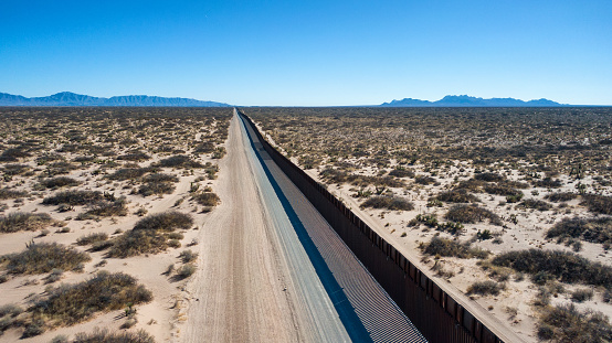 Aerial View of the International Border Between Mexico and The USA.