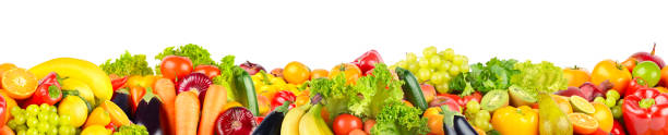 istock Horizontal seamless pattern of fruits and vegetables 1302304762