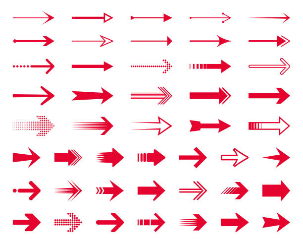 Arrows Set of simple red arrows. Vector design elements, different shapes. arrow bow and arrow stock illustrations