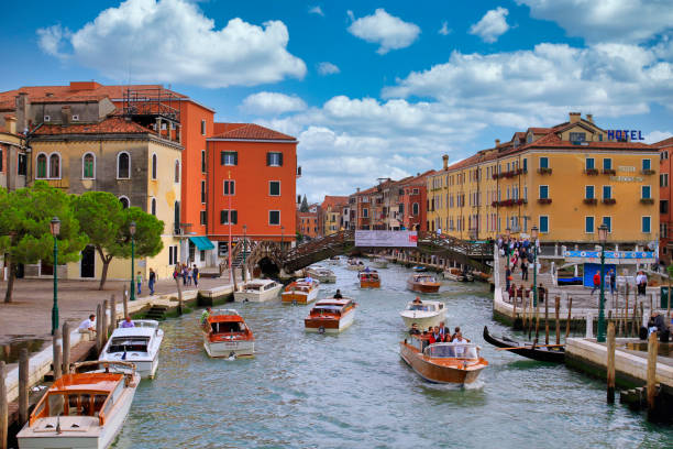 Water taxi on the Canale di Santa Chiara, Piazzale Roma, Venice, Italy, Europe