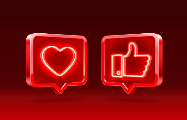 illustrations, cliparts, dessins animés et icônes de main et coeur comme l’icône de néon, signez la bannière 3d d’adepte, meilleur poteau des médias sociaux. vecteur - facebook sign interface icons social media
