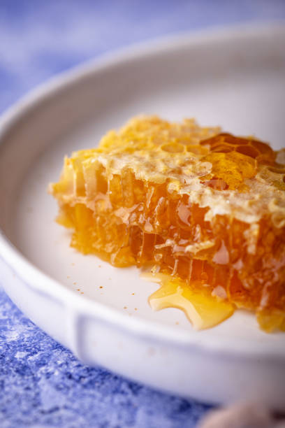 istock Honeycomb in plate on blue background 1302314824