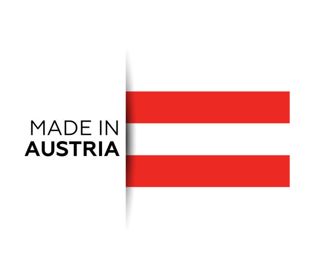 hergestellt im österreich-label, produktemblem. weißer isolierter hintergrund - austrian flag stock-grafiken, -clipart, -cartoons und -symbole