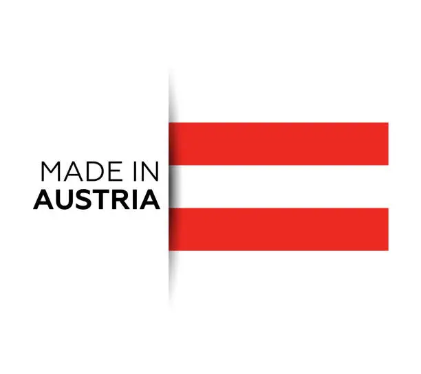 Vector illustration of Made in the Austria label, product emblem. White isolated background