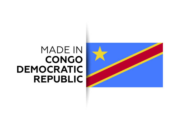 сделано в конго демократической республики этикетке, эмблема продукта. белый изолированный фон - congolese flag stock illustrations