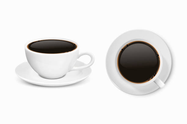 ilustraciones, imágenes clip art, dibujos animados e iconos de stock de vector 3d realista cerámica blanco taza de café, taza aislada sobre fondo blanco. café negro. espresso, mocha. plantilla de diseño. vista frontal y superior - black coffee mocha high angle view black