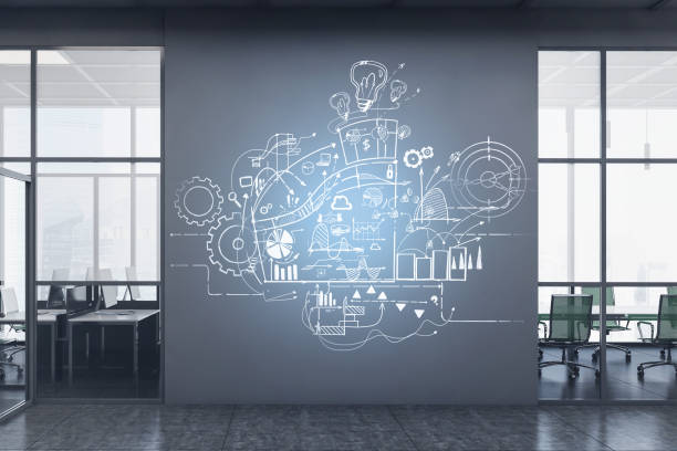 istock Creative business sketch on office wall 1302319150