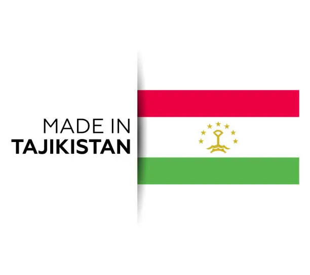 Vector illustration of Made in the Tajikistan label, product emblem. White isolated background