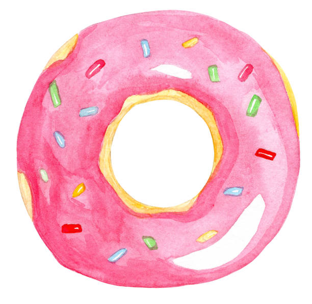 istock watercolor pink donut shaped rubber ring for swimming isolated on white background 1302320568