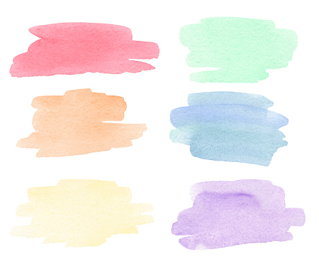 hand drawn watercolor colorful splashes and textures isolated on white background