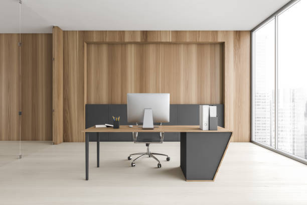 istock Modern wooden CEO office interior 1302320831
