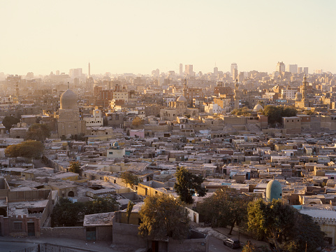 View of Cairo city at sunset. Medium format film.