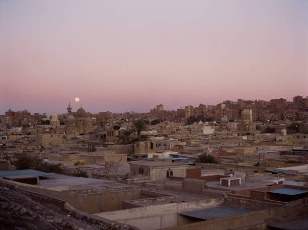View of Cairo city at sunset. Medium format film.