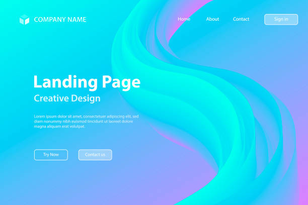 Landing page Template - Fluid Abstract Design on Blue gradient background Landing page template for your website with a modern and trendy background. Abstract design with a fluid, liquid, 3d and gradient color shape. This illustration can be used for your design, with space for your text (colors used: Turquoise, Blue, Purple, Pink). Vector Illustration (EPS10, well layered and grouped), wide format (3:2). Easy to edit, manipulate, resize or colorize. neon turquoise stock illustrations