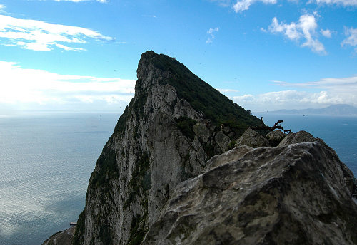 The Rock of Gibraltar against a background of sea and sky
