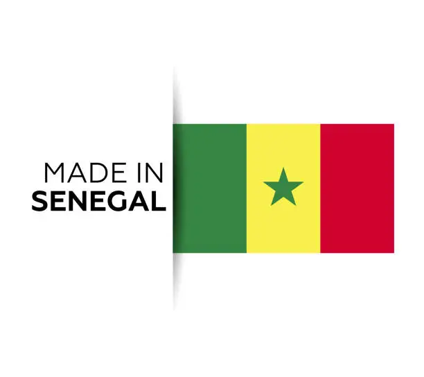 Vector illustration of Made in the Senegal label, product emblem. White isolated background