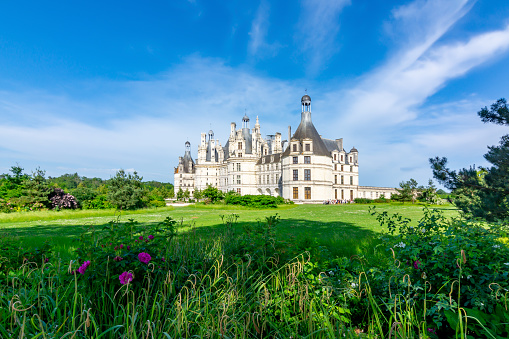 Chambord, France - May 2019: Chambord castle (chateau Chambord) in Loire valley