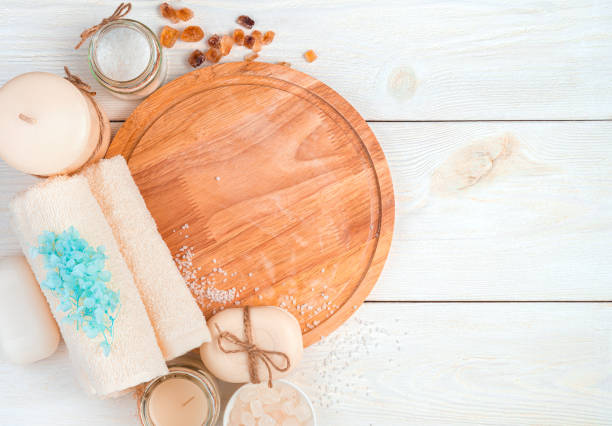 istock Board and spa accessories on a white background 1302328571