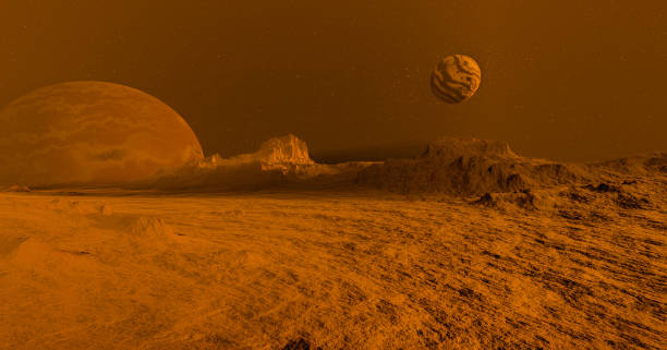 istock dry terrain of another planet with more planets on the horizon 1302328574