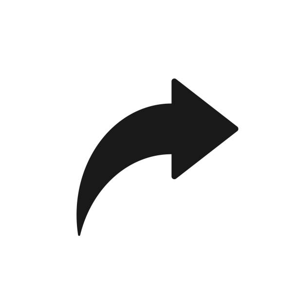 Bent arrow pointing right, Curved arrow share icon Isolated vector icon of a curved arrow. aiming stock illustrations