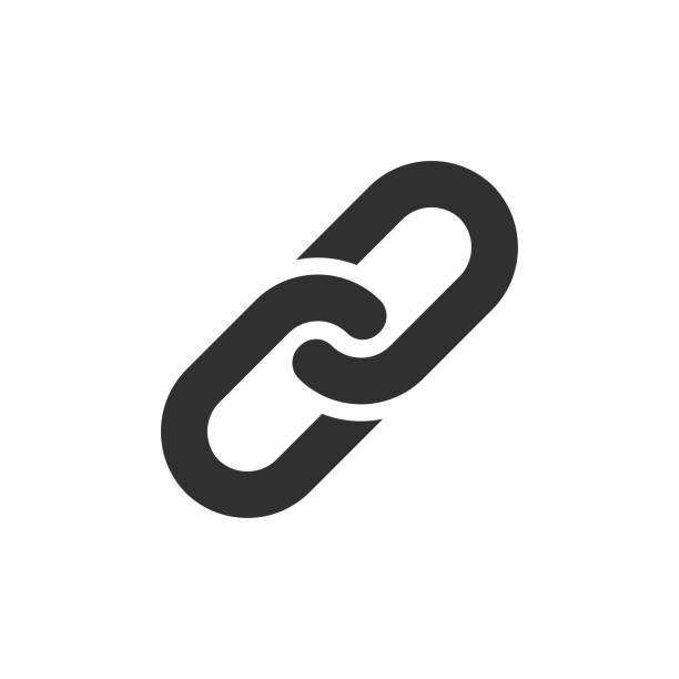 значок двух цепных звеньев, символ прикрепить / заблокировать - взаимосвязь stock illustrations