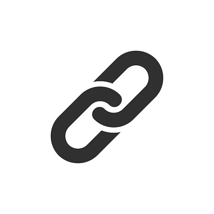 Isolated vector icon of two connected chain links, attach symbol.