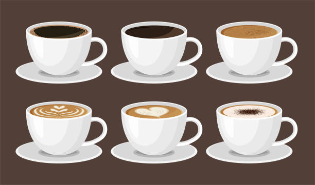 ilustrações de stock, clip art, desenhos animados e ícones de hot coffee menu in white cups. - front view cup saucer white