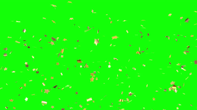 Golden confetti stars falling on the green screen background with an alpha channel.