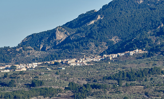 Panoramic view of the town of Agres located in the north of the province of Alicante.