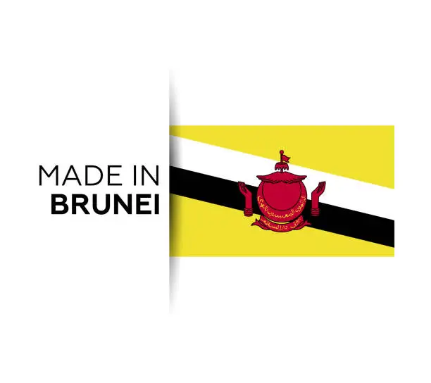 Vector illustration of Made in the Brunei label, product emblem. White isolated background