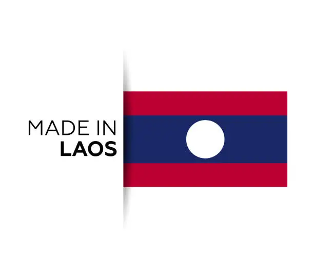 Vector illustration of Made in the Laos label, product emblem. White isolated background