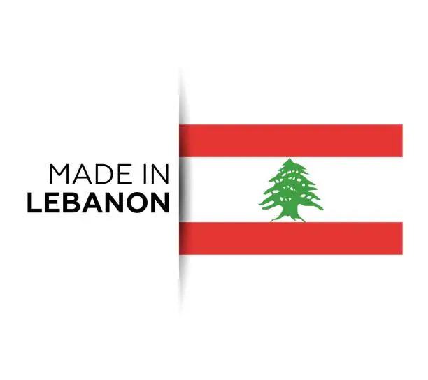 Vector illustration of Made in the Lebanon label, product emblem. White isolated background