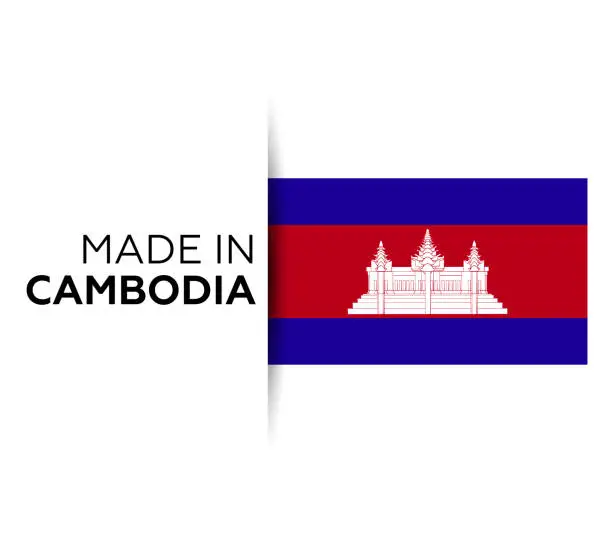 Vector illustration of Made in the Cambodia label, product emblem. White isolated background