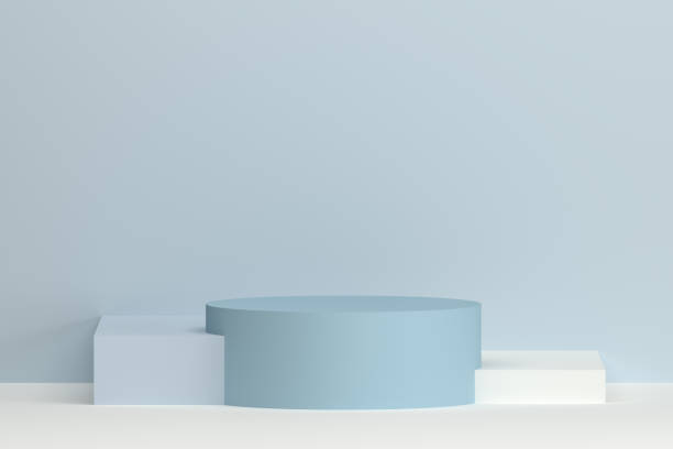 istock 3D render. Geometric podium in soft colors. Gray, gray-blue and white 1302337754