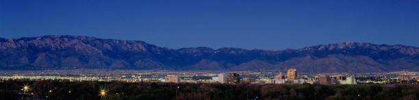 Albuquerque Sky Line at Dusk - pano stock photo