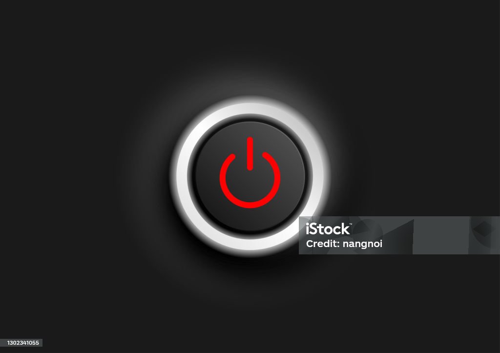 Power Control Button Power Control System Button With White Grow Outline On A Black ...