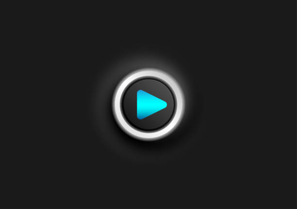 istock Button with light blue replay icon in white grow outline buttons on a black background 1302341059