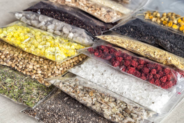 istock Packaged herbal and mineral ingredients and components for creating organic supplements 1302341969