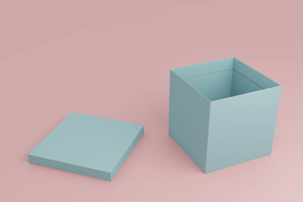 istock Blank blue open cardboard box isolated on pink pastel color background with shadow 3D rendering 1302345401