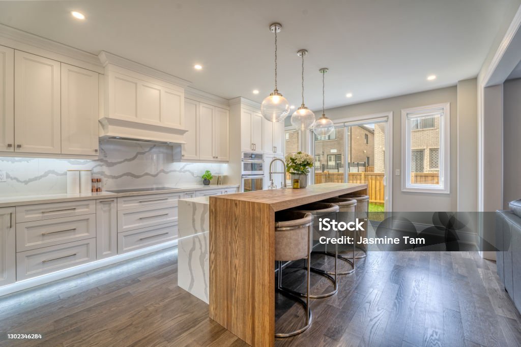 modern suburban white interior kitchen Kitchen Stock Photo
