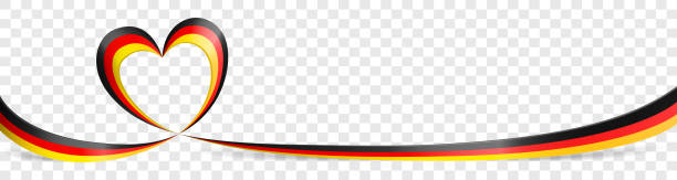 투명 한 배경 격리 벡터 일러스트에 독일 국기 심장 리본 배너 - german flag stock illustrations