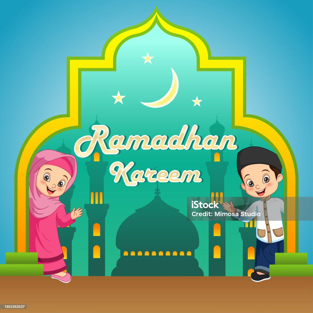 Ramadan Kareem Greeting Card With Funny Cartoon Muslim Kids Stock  Illustration - Download Image Now - iStock