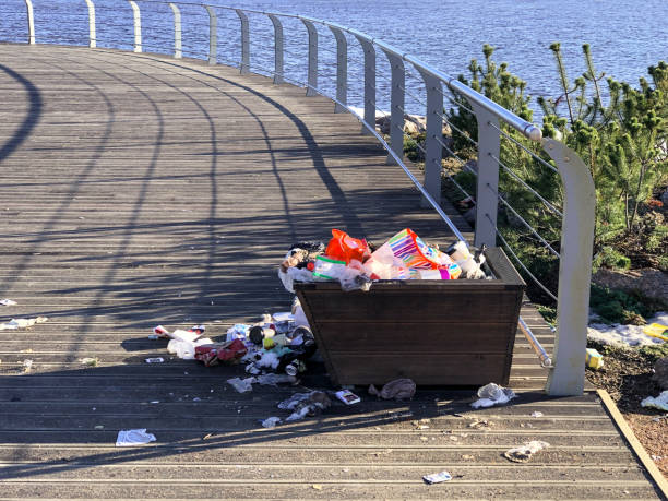 istock Overflowing trash can on the waterfront in the recreation area. Garbage bin 1302353234