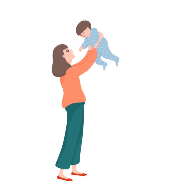 Mother Holding Her Little Baby Boy In Raised Hands Stock Illustration -  Download Image Now - Picking Up, Child, Parent - iStock