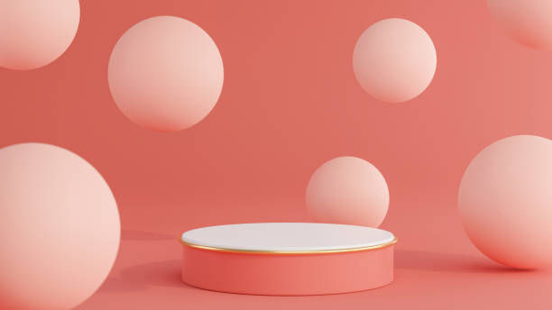 istock 3d render of pink podium with sphere for product display 1302357178