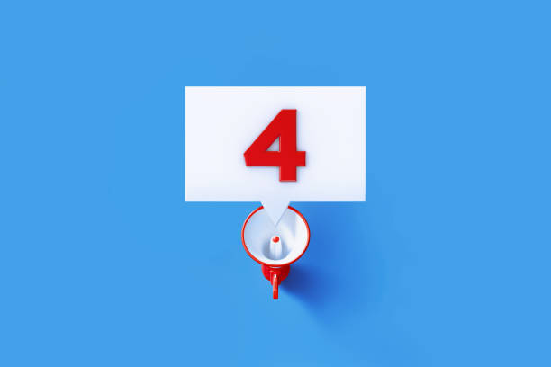 istock Red Megaphone Forming Number Four on Blue Background 1302358239