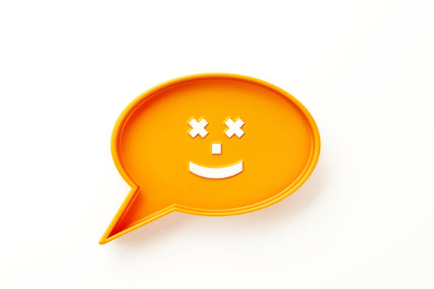 Rating And Questionnaire Concept - Orange Colored Speech Bubble With Smiley Face Sitting Over White Background
