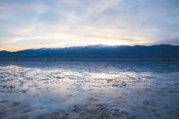 Beautiful view of the sunset over the salt flats in Death Valley National Park, California